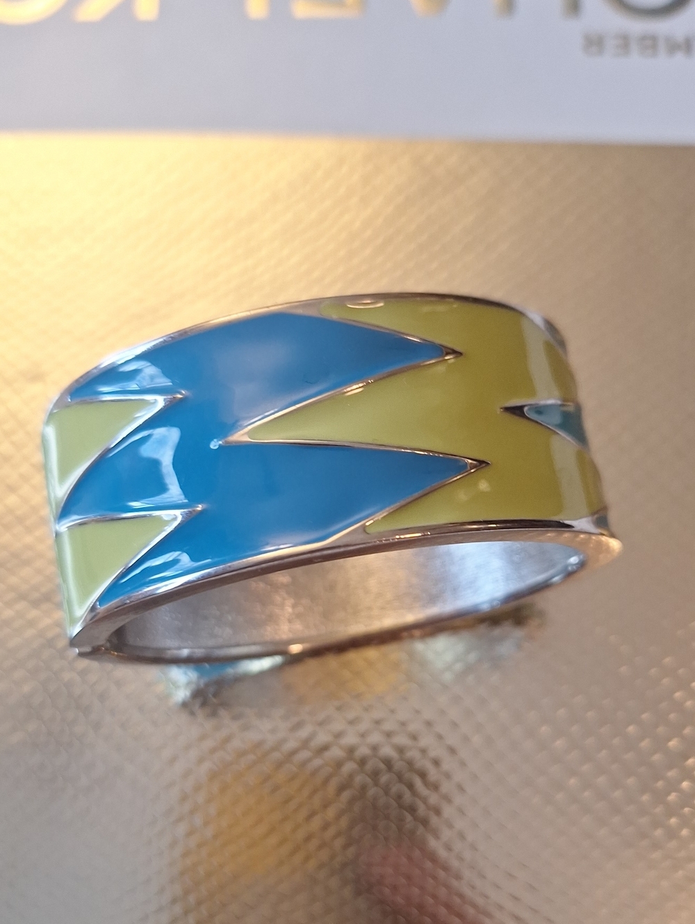Vintage Retro Wide Enamel Cuff Bracelet - Blue & Lime Green